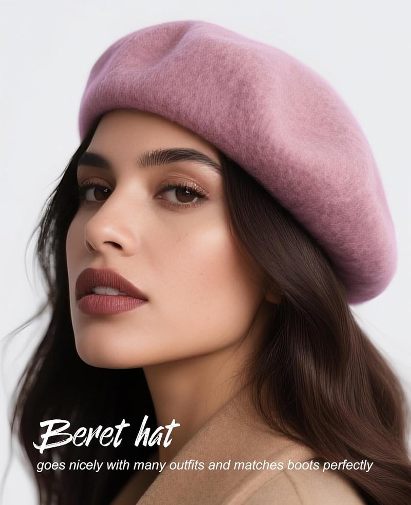 Sumolux Women Beret Hat Wool Vintage French Solid Color Classic Winter Cap - Image 5
